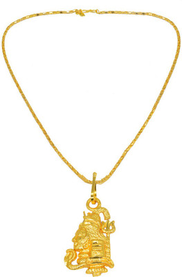 Shiv Jagdamba Religious Jewelry Cubic Zirconium Lord Mahadev Shiva Bolenath Locket With Chain Gold-plated Brass Pendant