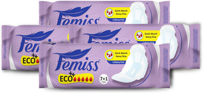 

Femiss Cottony Feel Day Sanitary Pad - ECO++ Regular,Pack Of 4 (Each -8 Pads) Sanitary Pad(Pack of 4)