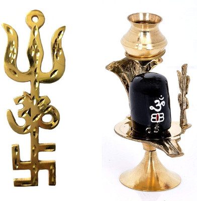 shiv mart Shivling brass statue with brass trishakti trishul Decorative Showpiece - 8 cm(Metal, Multicolor)
