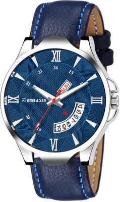Embassy Cloudy Dial Leather Strap Watch For Boys Day And Date Series Analog Watch - For Men