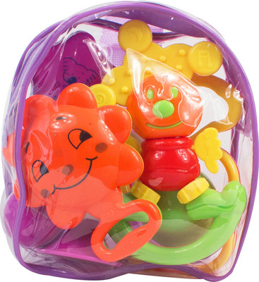 

Ole Baby 5 Pcs Fully NonToxic 100% Safe Lovely Colourful Teether Shaker Grab and Spin Rattle Musical Toys with Bag Rattle(Multicolor)