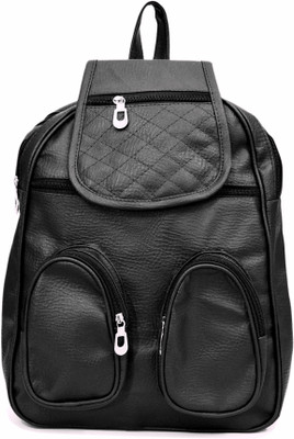 SPLICE PU Leather Backpack School Bag Student Backpack Women Travel bag 6 L Backpack(Black)
