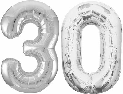 

Party Anthem Solid 30 Number Silver Foil Balloon(Silver, Pack of 1)