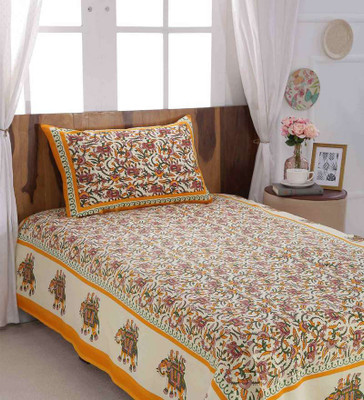 UNIQCHOICE 120 TC Cotton Single Printed Flat Bedsheet(Pack of 1, Yellow)