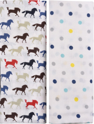 

haus & kinder Printed  Swadding Baby Blanket(Cotton, Horse + Dots