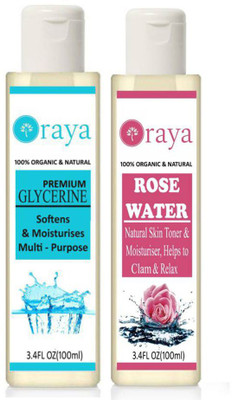 

ORAYA Organic Rose Water and Glycerin- - For Toner, Cleanser, Nourishing & Refreshing Purposes(100 ml)-Pack of-2-Bottle- (200 ml) (combo) (200 ml)(200 ml)