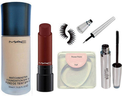 

power point silicone puff,match master foundation,liptensity brown shade lipstick,eyelashes,brooke candy liner+mascara(Set of 6)