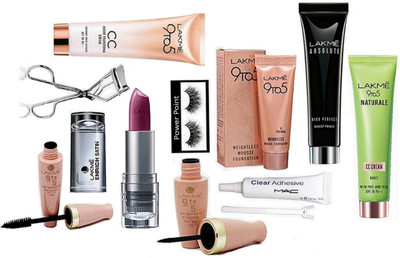 

power point eyelashes,lakme inrich lipstick,eyelashes curler,mousse foundation,eyelashes glue& eyeliner+mascara and cc color transform cream,absolute blur perfect primer,naturale cc cream(Set of 10)