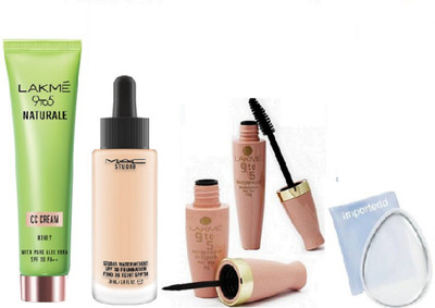 

importedd Silicon Puff, Lakme 9to5 Naturale cc Cream, Mac Studio Waterweight Foundation, Lakme 9to5 Liner and Mascara(Set of 5)