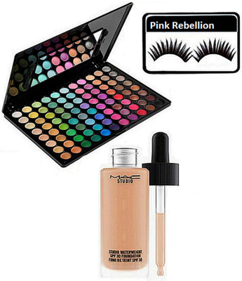 

Pink rebellion eyelashes,eyeshadow pallette and foundation(Set of 3)