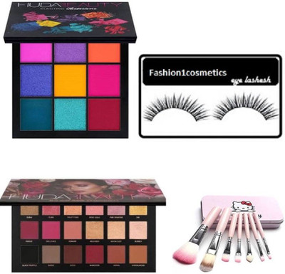 

FASHION1COSMETICS Imported combo of textured shadows palette rosegold edition,multicolor eye shadow, brush with eyelashes(Set of 4)