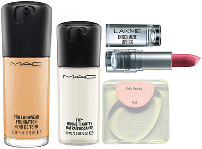 

PINKPANDA silicon puff, mac matchmaster foundation, mac fix brume fixante rafraichissante, lakme enrich matte llipstick(Set of 4)