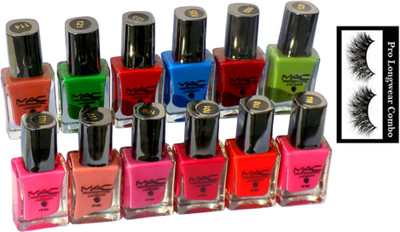 

pro longwear combo Eyelashes, Mac Multi Color Nail Paint Combo (Pack of 12)(Set of 13)