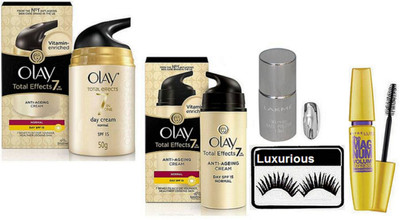 

luxurious Eyelashes & Effect 7 in one Anti Ageing Day Cream (Pack Of 2) & Nail Polish the magnum Mascara(Set of 5)