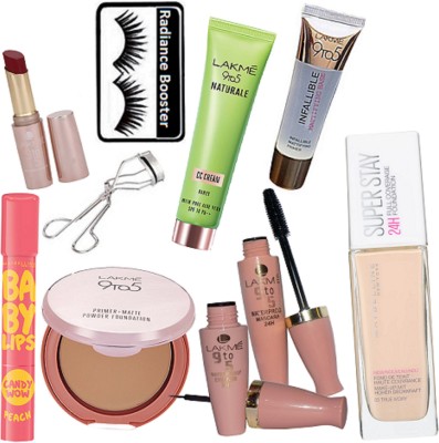 

radiance booster Eyelashes & Natural CC Cream & Infallible Primer & Water Proof Eyeliner+Mascara & Primer Mattte Compact & Lipstick & Balm & Super Stay Foundation & Eyelashes Curler(Set of 10)