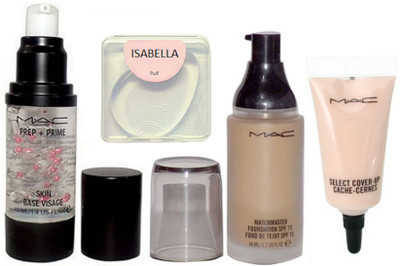 

ISABELLA silicon Puff & Prep+Prime Skin Base Visage Primer & Match master Liquid Foundation & select cover up concealer(Set of 4)