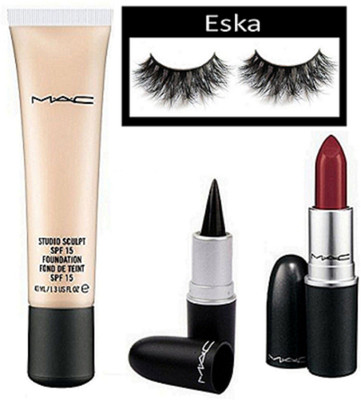 

eska Eyelashes, Mac Studio Sculpt Spf 15 Foundation Fond De Teint, Stick Kajal, Matte Finish Long Lasting Lipstick(Set of 4)