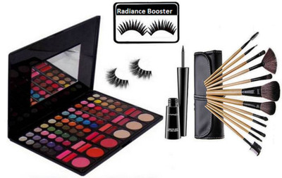 

radiance booster Eyelashes 2 & 78 Shades Eye shadow Palette & Liquid Last Eyeliner & Bobbi Brown Make Up Brush (Pack Of 12)(Set of 16)
