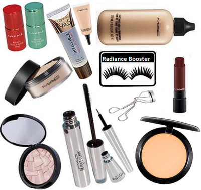 

radiance booster Eyelashes & Face&Body Foundation & Loose Powder & Compact & Select Cover Up Concealer & Lipstick & Blusher & Eyeliner+Mascara & Infallible Primer & Nail Paint (Pack Of 2) With Eyelashes Curler(Set of 13)