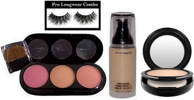 

pro longwear combo Eyelashes, Mac 3 Shades Blusher, Matchmaster Foundation, Compact(Set of 4)