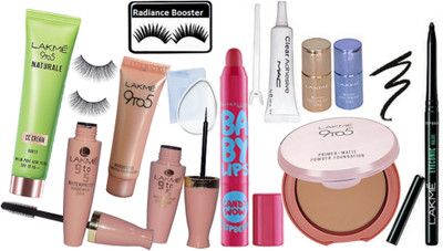 

radiance booster Eyelashes & Naturale CC Cream & Weightless Mousse Foundation & Water Proof Eyeliner+Mascara & Primer Matte Compact & Kajal & Nail Paint 2 & Silicone Puff & Eyelashes Glue & Balm(Set of 13)