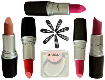 

ISABELLA silicon puff, matte finish lipstick pack of 5,hair clip pack of7(Set of 13)