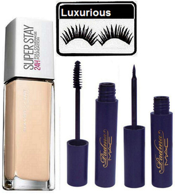 

luxurious Eyelashes & Super Stay Foundation & Padma Eyeliner+Mascara(Set of 4)