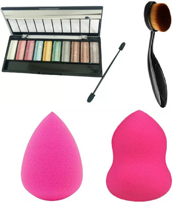 

hich Kelley Make Up Foundation Powder Concealer Oval Blending Brush + 2pcs Blender puff + Qumeidie 10 color EyeShadow (Multicolor)(Set of 4)