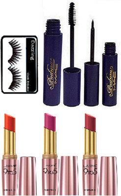 

Dazzling Eyelashes, Padma Eyeliner And Mascara, Lakme 9 To 5 Lipstick(Set of 6)
