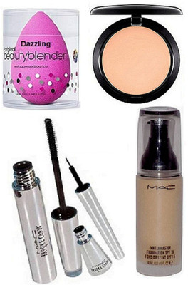 

Dazzling Sponge puff, Mac Studio Fix Compact, Matchmaster Foundation, Eyeliner And Mascara(Set of 5)