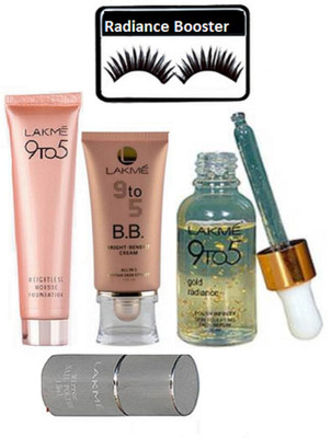 

radiance booster Eyelashes & Weightless Mousse Foundation & BB Bright Benefit Cream & Gold Radiance Face Serum & Mirror Nail Paint(Set of 5)