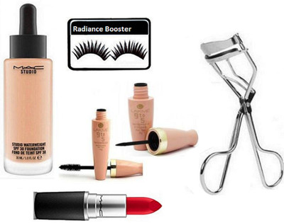 

radiance booster Eyelashes & Studio Water Weight Foundation & Eyeliner+Mascara & Eyelashes Curler With Lipstick(Set of 6)