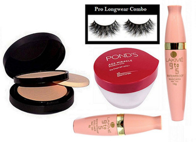

pro longwear combo Eyelashes, Mac Two Way Compact, Ponds Age Miracle Wrinkle Corrector Cream, Waterproof Eyeliner & Mascara(Set of 5)