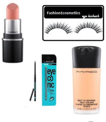

fashion1cosmetics Imported combo of matte lipstick Eyelashes with ,kajal,foundation(Set of 4)