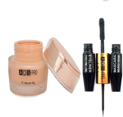 

Ads pro silk foundation with Liquid Eyeliner and Maskara(Set of 2)