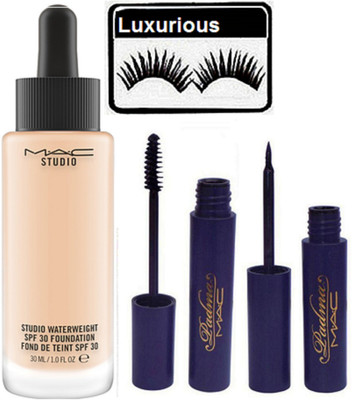 luxurious Eyelashes & Studio Water Weight Foundation & Padma Eyeliner+Mascara(Set of 4)