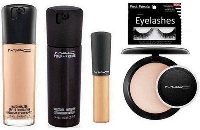 

pink panda Eyelashes, Mac Matchmaster Foundation, Studio Fix Compact, Face Serum, mineralize Concealer(Set of 5)