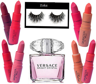 

Eska Eyelashes, lipstick pack 8, versace birght crystal Girls Perfume.(Set of 10)