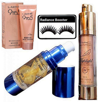

radiance booster Eyelashes & Prep+Prime Highlight & Skin Base Visage Primer & Mousse Foundation(Set of 4)