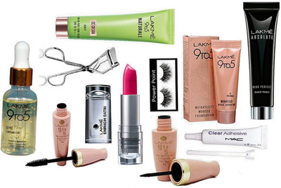 

power point eyelashes,lakme inrich lipstick,eyelashes curler,mousse foundation,eyelashes glue& eyeliner+mascara and, absolute blur perfect primer,naturale cc cream,gold face serum(Set of 10)