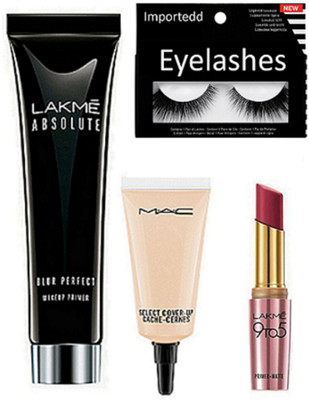 

importedd Eyelashes & Mac Select Cover Up, Absolute Blur Perfect Makeup Primer, 9to5 Primer lipstick(Set of 4)