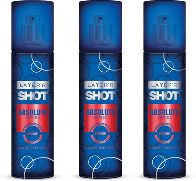 

Layer'r Shot Absolute Series POWER Pack of 3 Fragrant Body Spray - For Men(405 ml, Pack of 3)