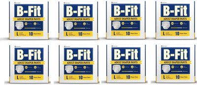 B Fit Diapers Adult Pull Up Pants (Large) 10 Pcs/Pack , Size- 32-52 Inches (Pack of 8) - L(80 Pieces)