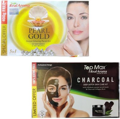 

Real Aroma Pearl Gold & Charcoal Facial Kit 620 g(Set of 2)