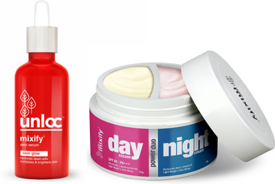 

Mixify Glow Combo - Power Duo Day Cream SPF 50 & Night Cream with Hyaluronic Acid + Unloc Skin Glow Serum 120 g