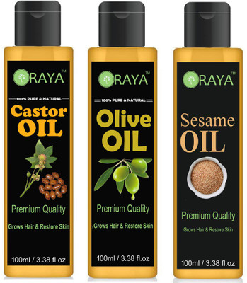 

ORAYA Premium Sesame oil, Olive oil, Castor oil combo of 3 bottles of 100 ml(300 ml) (300 ml) Hair Oil(300 ml)