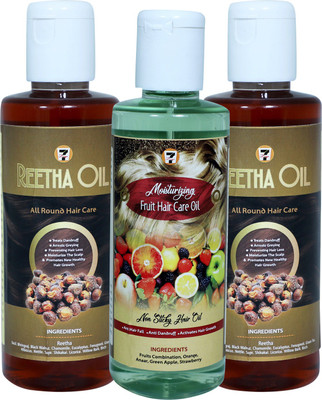 7 Days REETHA OIL (100 ML) (PACK of 2) + MOISTURIZING FRUIT HAIR CARE OIL (100 ML) Hair Oil(100 ml)