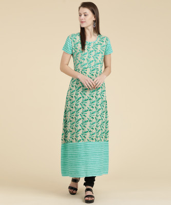 mokshi Women Printed A-line Kurta(Blue) mokshi Women Printed A-line Kurta(Blue)