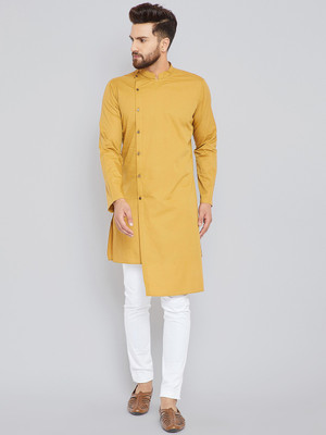 See Designs Men Solid High Low Kurta(Yellow)