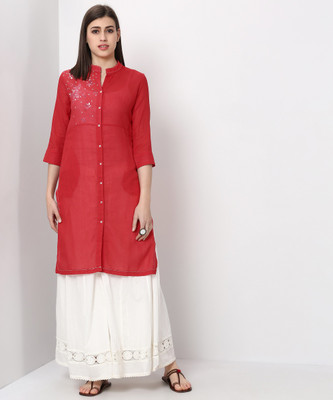 Biba Women Printed Frontslit KurtaRed